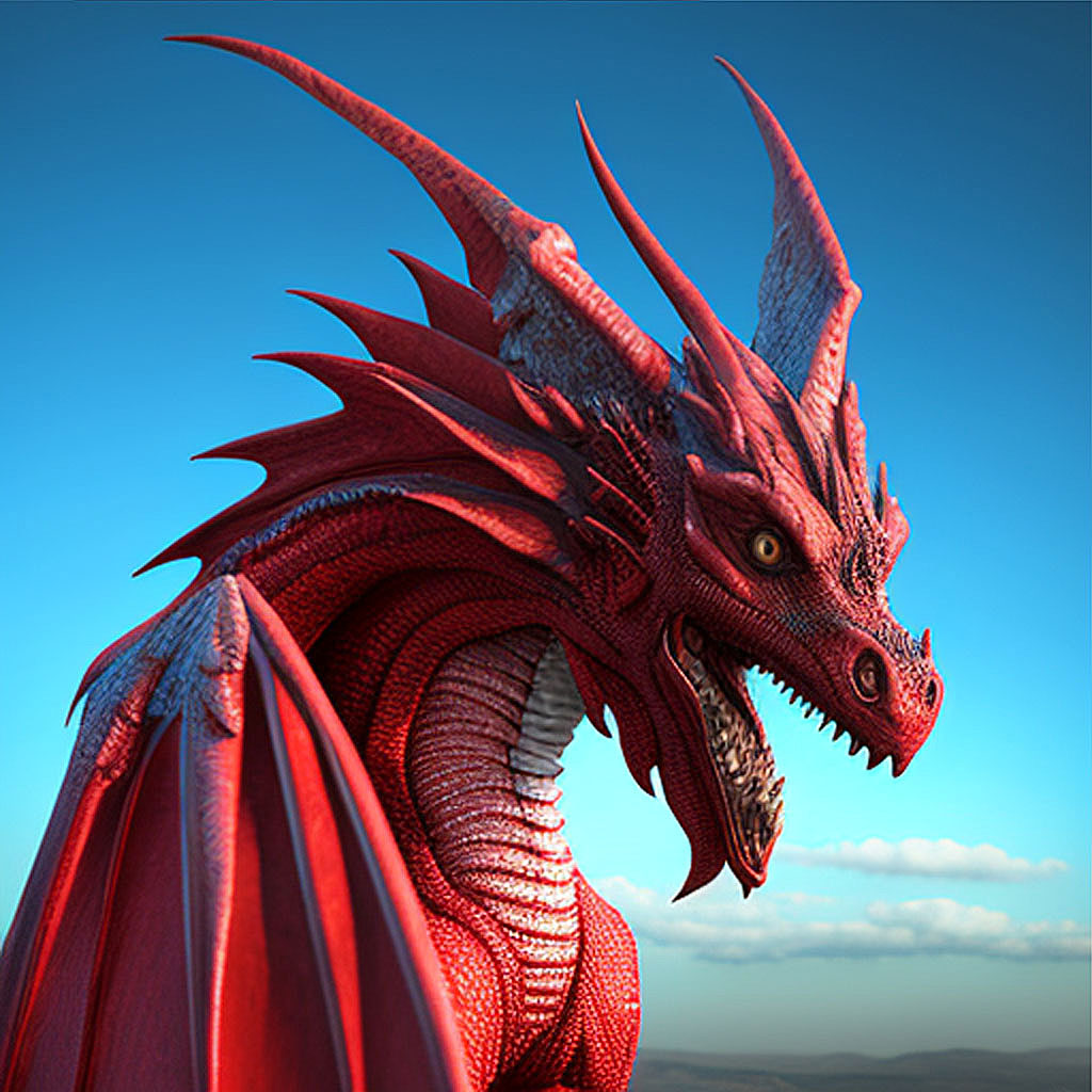 Artificial Intelligence Art, Ai Art of Red Dragon in 3D graphics style
