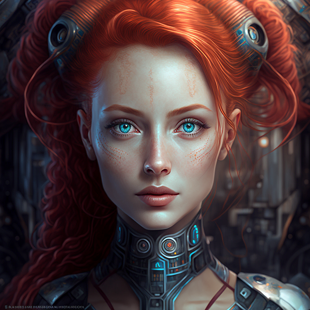 Artificial Intelligence Art, Ai Art of Red Hair Girl in 3D graphics style
